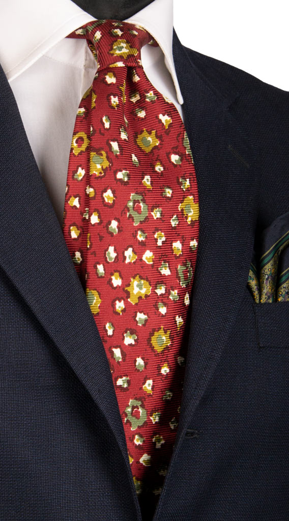 Cravatta Vintage in Saia di Seta Rosso Fragola Fantasia Multicolor Made in Italy Graffeo Cravatte