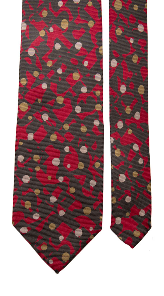 Cravatta Vintage in Saia di Seta Verde Oliva Fantasia Rosso Fragola Verde Grigio Made in Italy Graffeo Cravatte Pala