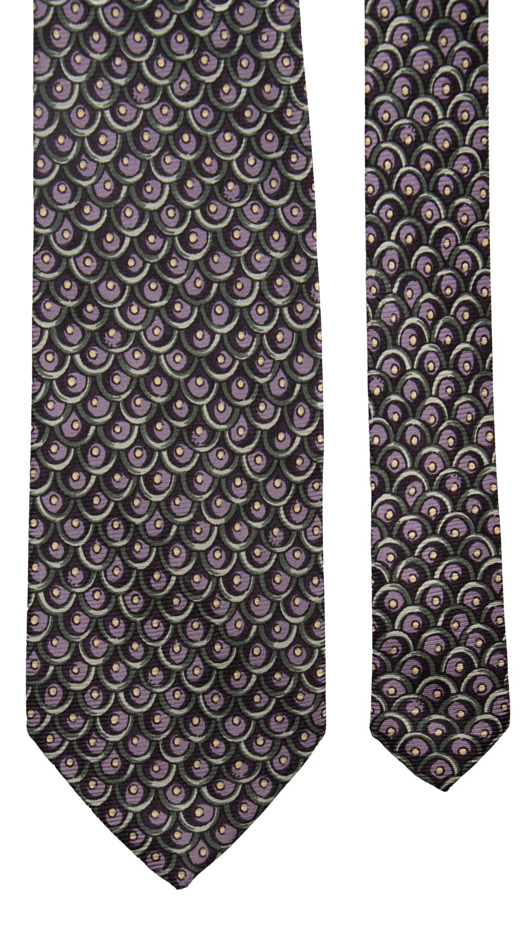 Cravatta Vintage in Saia di Seta Viola Fantasia Verde Lilla CV782 Pala