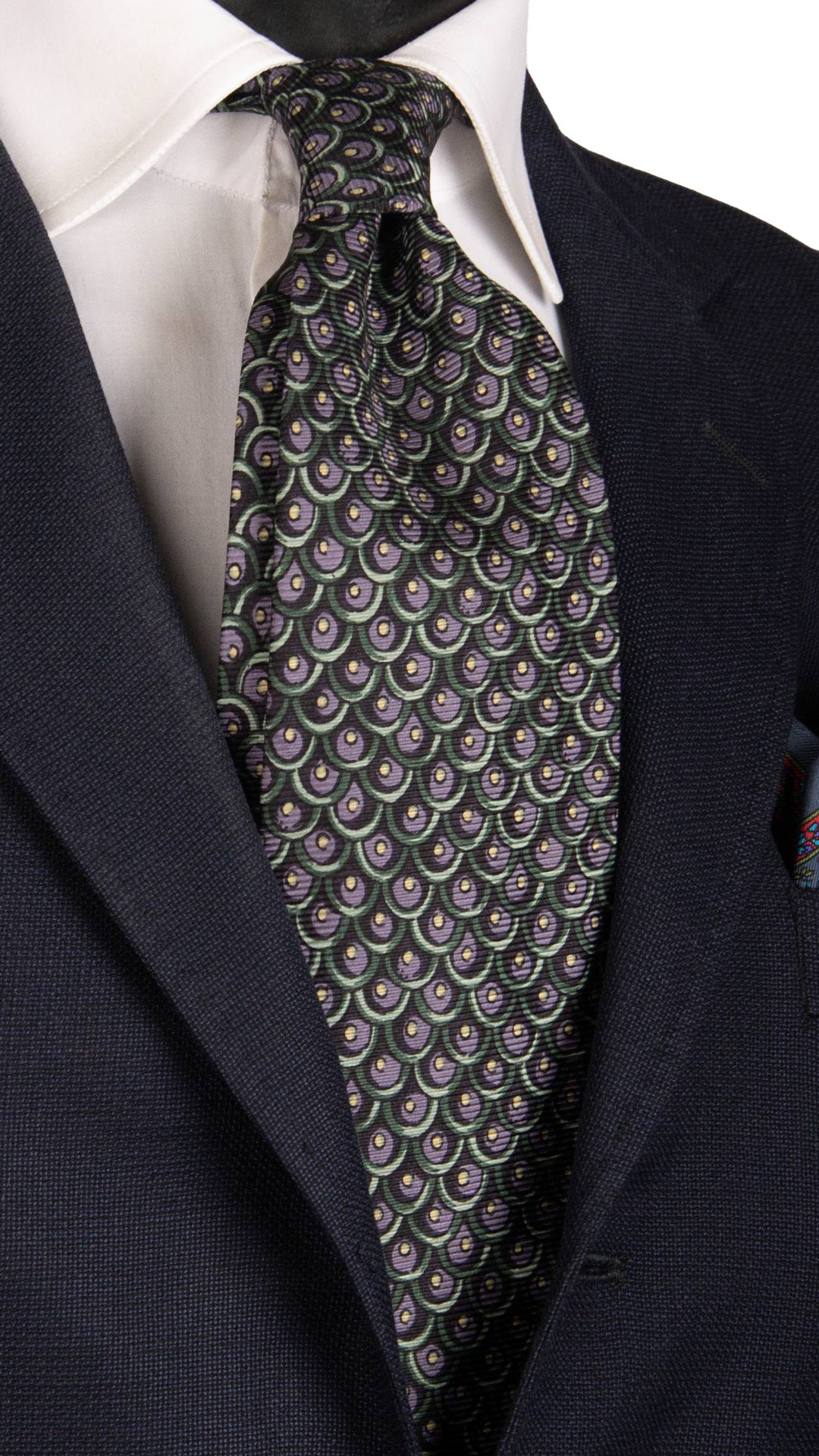 Cravatta Vintage in Saia di Seta Viola Fantasia Verde Lilla CV782 MAde in Italy Graffeo Cravatte