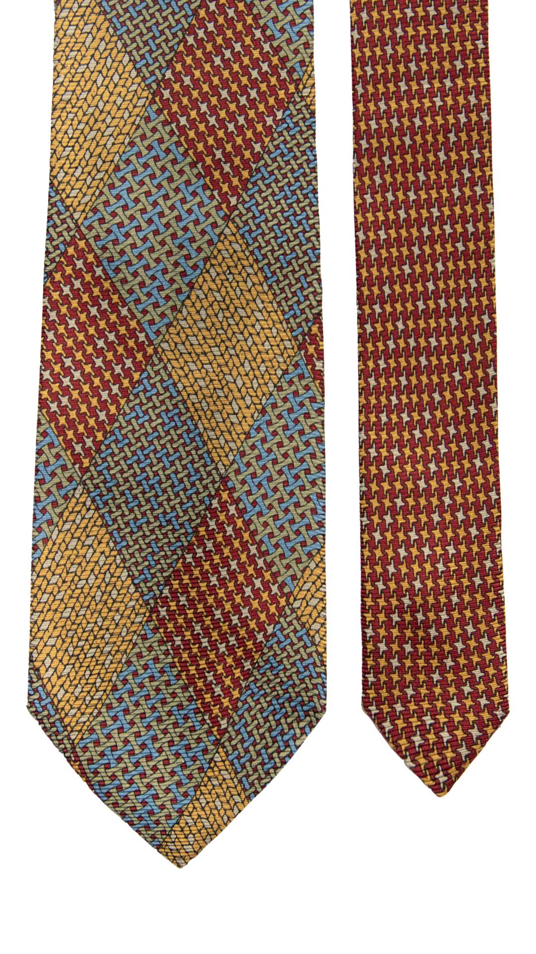 Cravatta Vintage in Saia di Seta a Rombi Fantasia Multicolor Nodo in Contrasto CV1111 Made in Italy Graffeo Cravatte Pala