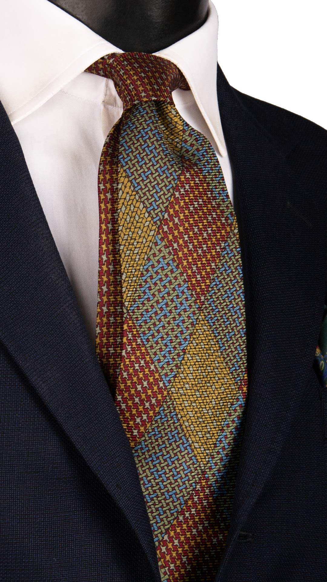 Cravatta Vintage in Saia di Seta a Rombi Fantasia Multicolor Nodo in Contrasto CV1111 Made in Italy Graffeo Cravatte