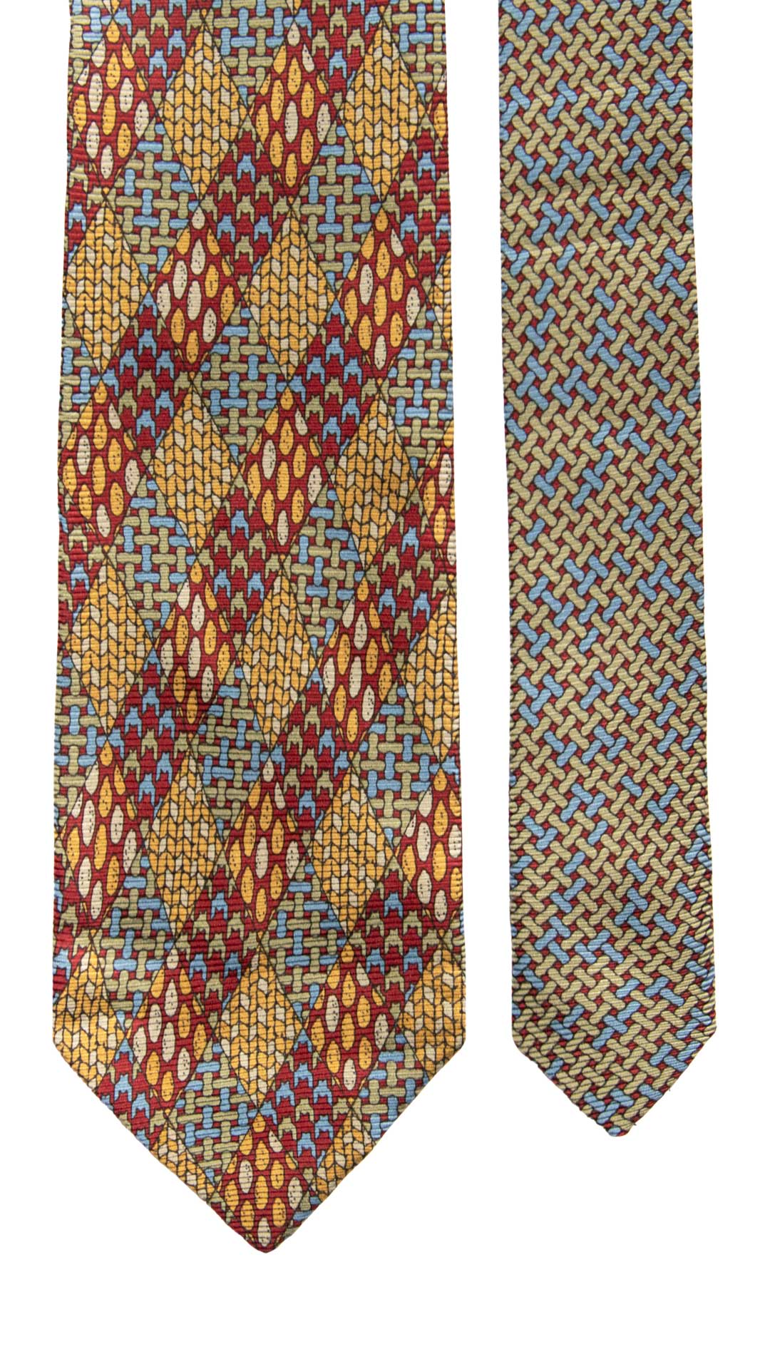 Cravatta Vintage in Saia di Seta a Rombi Fantasia Multicolor Nodo in Contrasto CV1119 Made in Italy Graffeo Cravatte Pala
