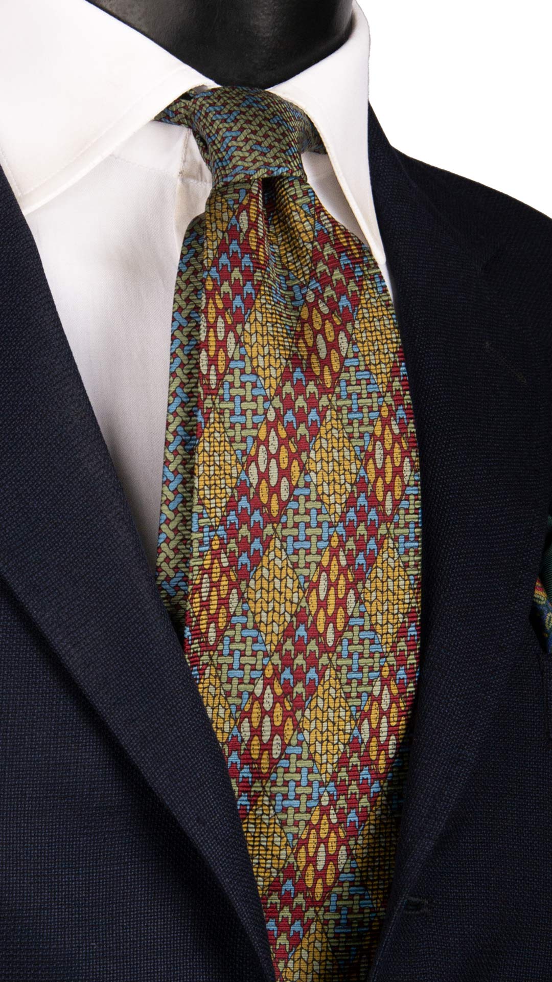 Cravatta Vintage in Saia di Seta a Rombi Fantasia Multicolor Nodo in Contrasto CV1119 Made in Italy Graffeo Cravatte