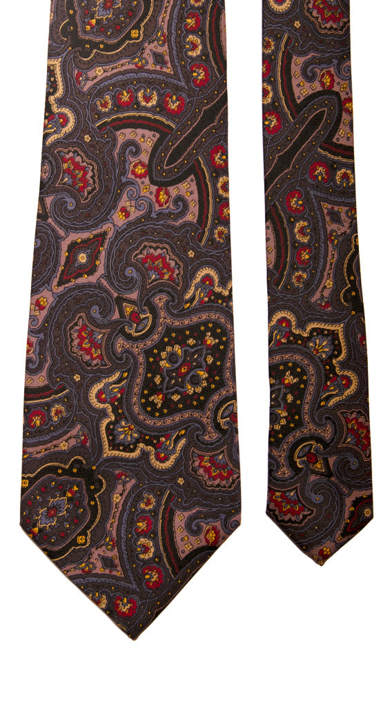 Cravatta Vintage in Twill di Marrone Paisley Multicolor Made in Italy Graffeo Cravatte Pala