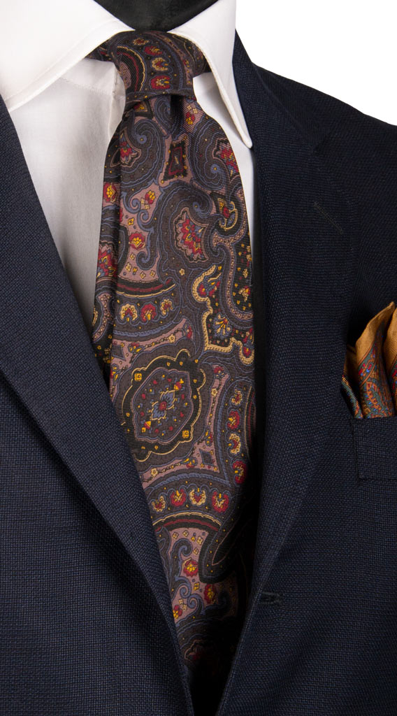 Cravatta Vintage in Twill di Marrone Paisley Multicolor Made in Italy Graffeo Cravatte