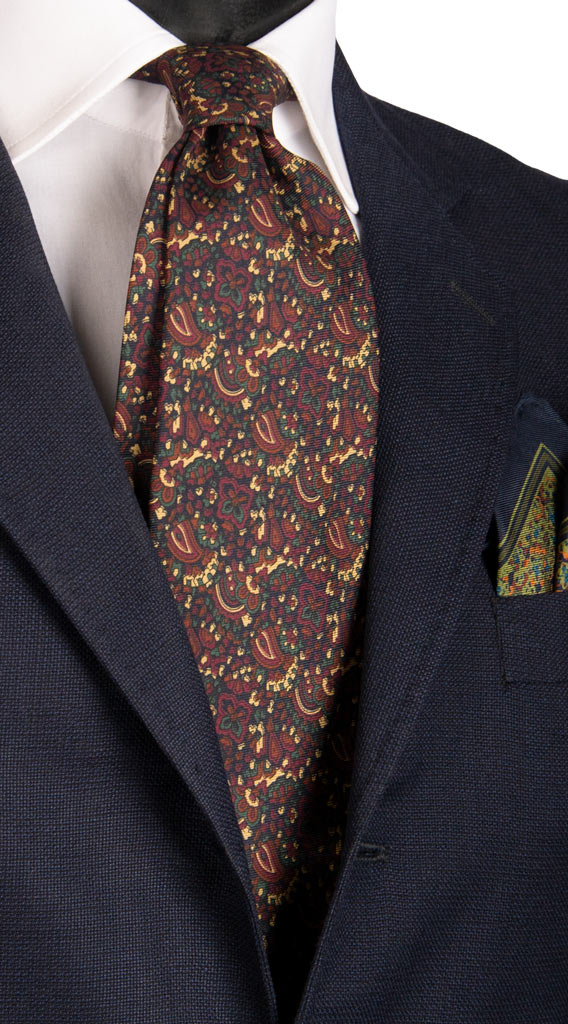 Cravatta Vintage in Twill di Marrone Paisley Multicolor Made in Italy Graffeo Cravatte