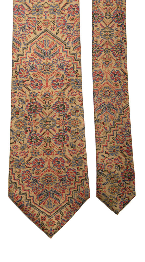 Cravatta Vintage in Twill di Seta Beige Fantasia Geometrica Multicolor Made in Italy Graffeo Cravatte Pala