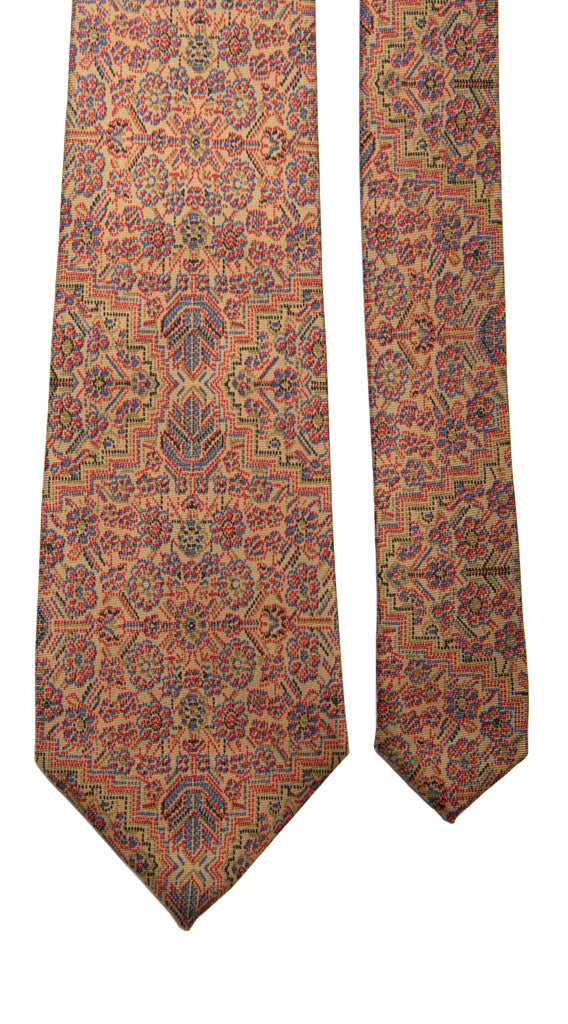 Cravatta Vintage in Twill di Seta Beige Fantasia Geometrica Multicolor Made in Italy Graffeo Cravatte Pala