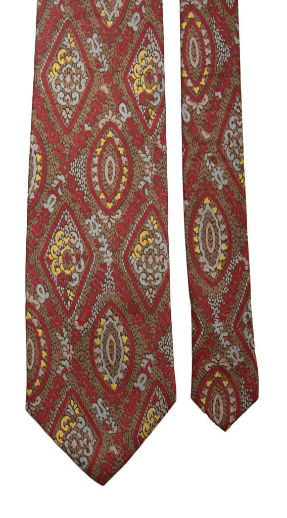 Cravatta Vintage in Twill di Seta Beige Fantasia Rosso Celeste Giallo Made in Italy Graffeo Cravatte Pala