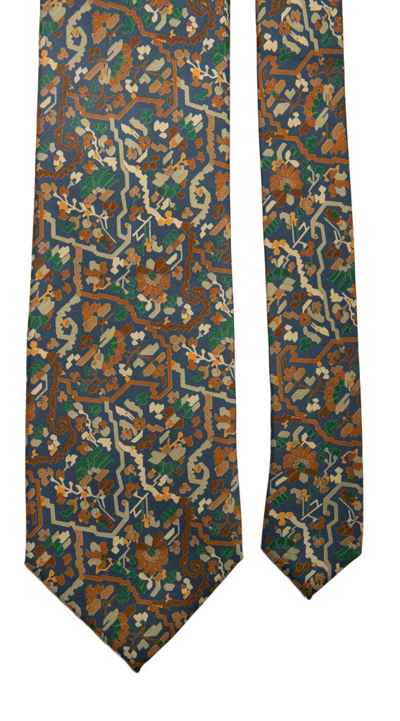 Cravatta Vintage in Twill di Seta Blu Avio Fantasia Multicolor Made in italy Graffeo Cravatte Pala