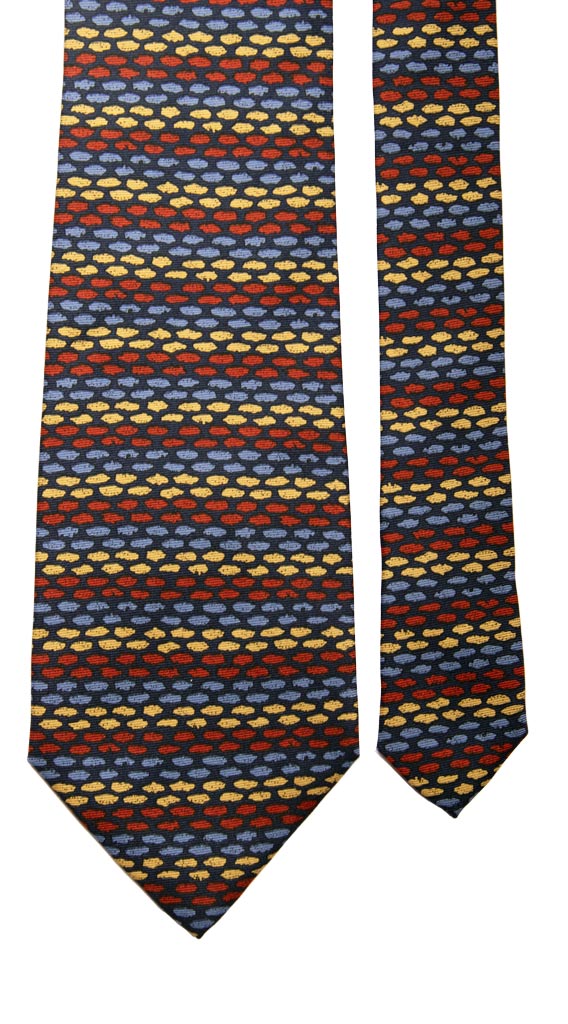 Cravatta Vintage in Twill di Seta Blu Fantasia Celeste Rosso Sabbia Made in Italy Graffeo Cravatte Pala