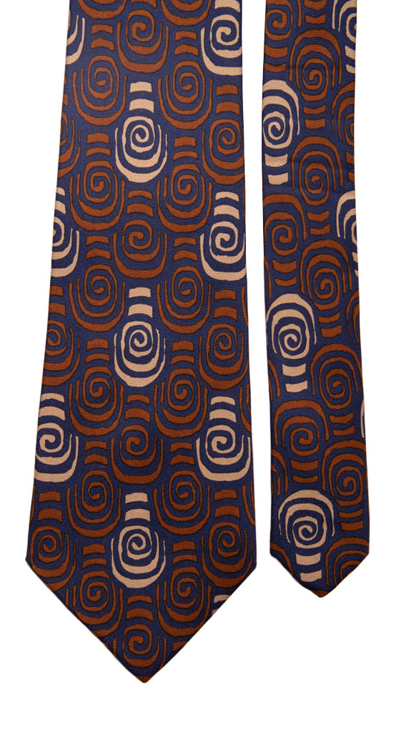 Cravatta Vintage in Twill di Seta Blu Fantasia Marrone Beige Made in Italy Graffeo Cravatte
