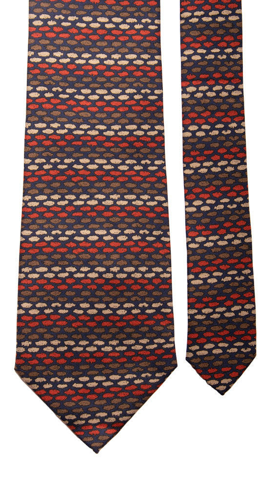 Cravatta Vintage in Twill di Seta Blu Fantasia Marrone Beige Rossa Made in Italy Graffeo Cravatte Pala