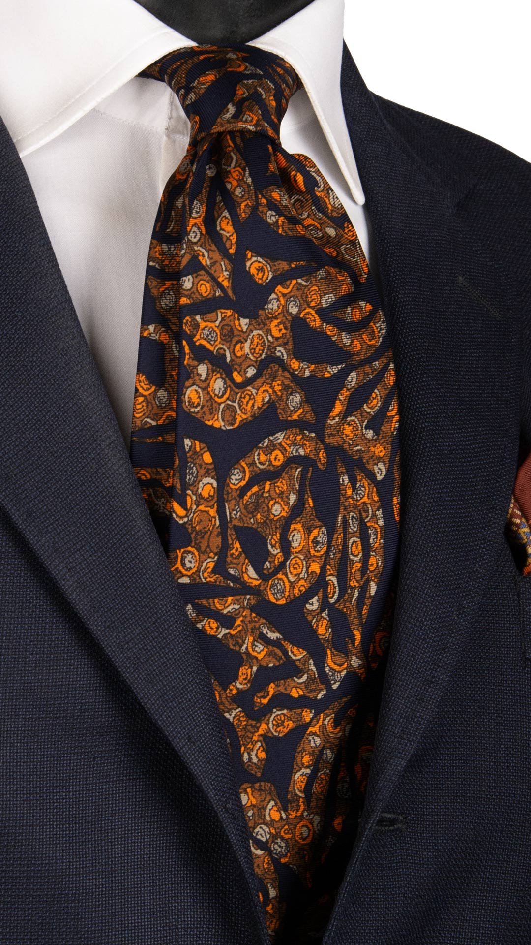 Cravatta Vintage in Twill di Seta Blu Fantasia Marrone Grigia Arancione CV787 Made in Italy Graffeo Cravatte
