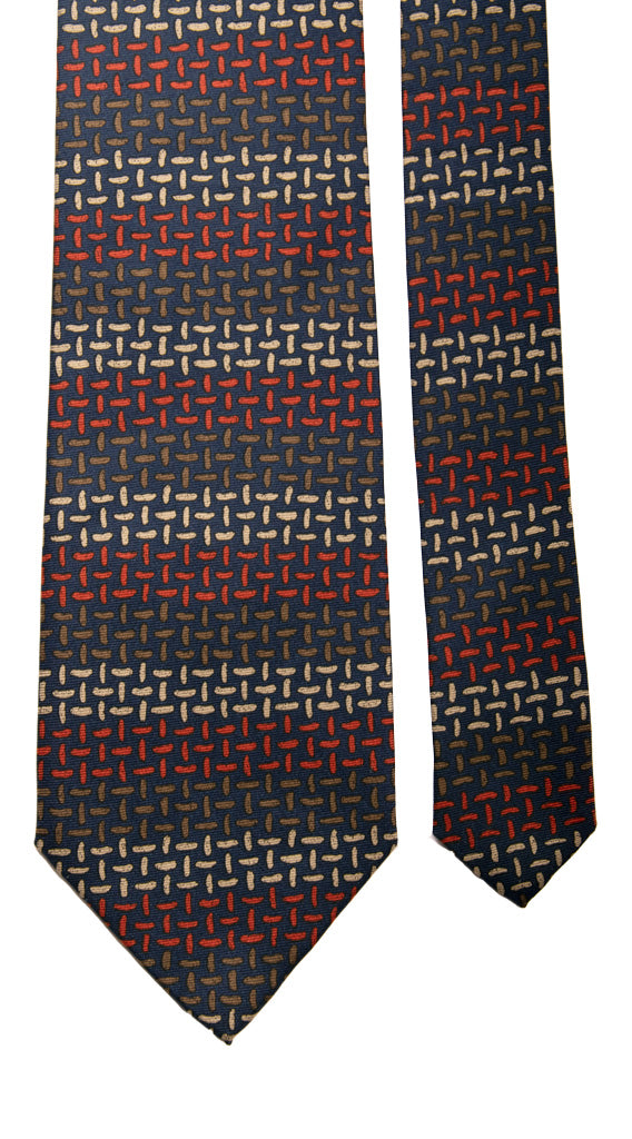 Cravatta Vintage in Twill di Seta Blu Fantasia Marrone Rosso Beige Made in Italy Graffeo Cravatte Pala