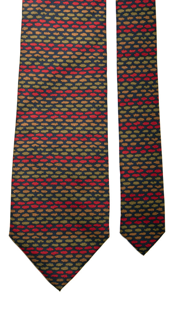 Cravatta Vintage in Twill di Seta Blu Fantasia Marrone Rosso Verde Made in Italy Graffeo Cravatte Pala
