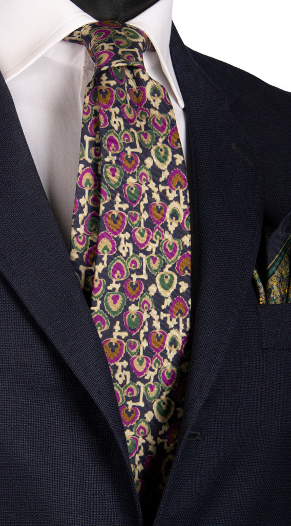 Cravatta Vintage in Twill di Seta Blu Fantasia Multicolor Made in Italy Graffeo Cravatte