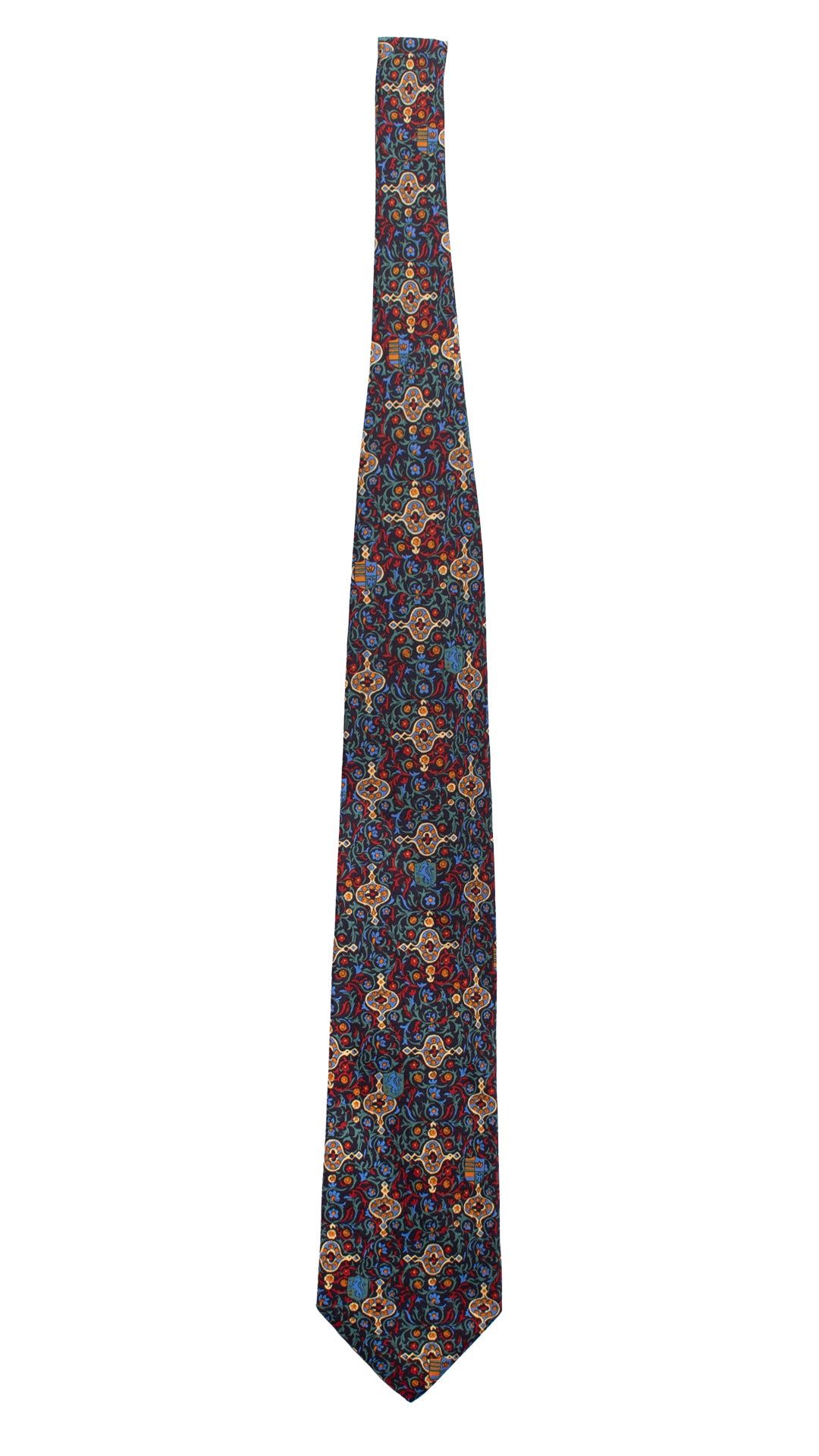 Cravatta Vintage in Twill di Seta Blu Fantasia Multicolor CV814 Intera