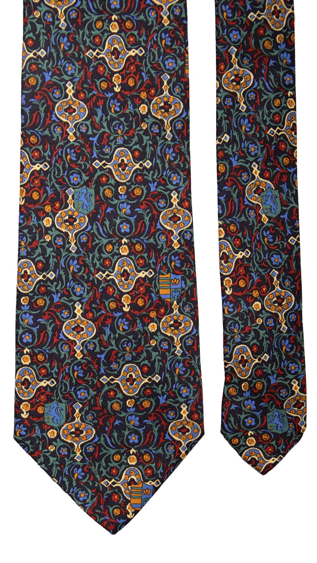 Cravatta Vintage in Twill di Seta Blu Fantasia Multicolor CV814 Pala