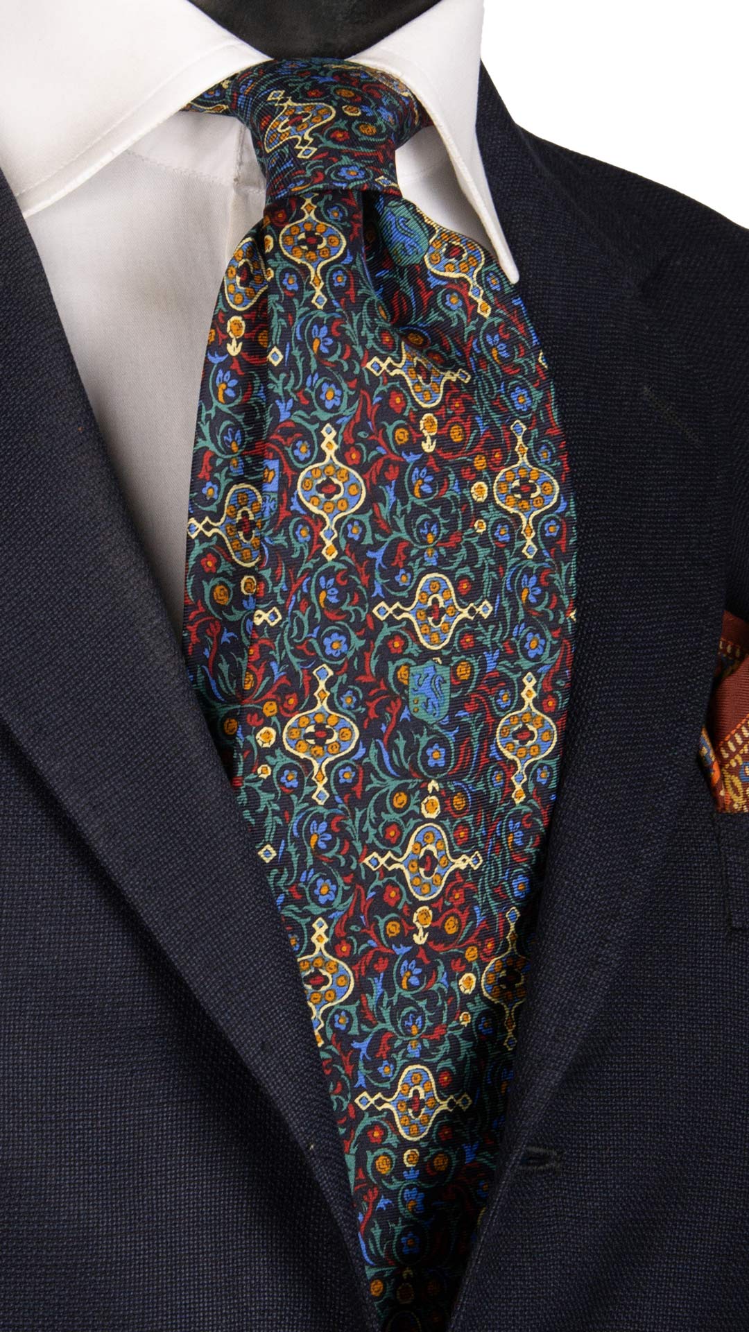 Cravatta Vintage in Twill di Seta Blu Fantasia Multicolor CV814 MAde in Italy Graffeo Cravatte