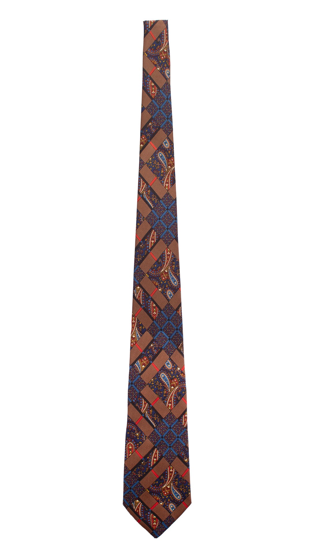 Cravatta Vintage in Twill di Seta Blu Fantasia Multicolor CV827 Intera