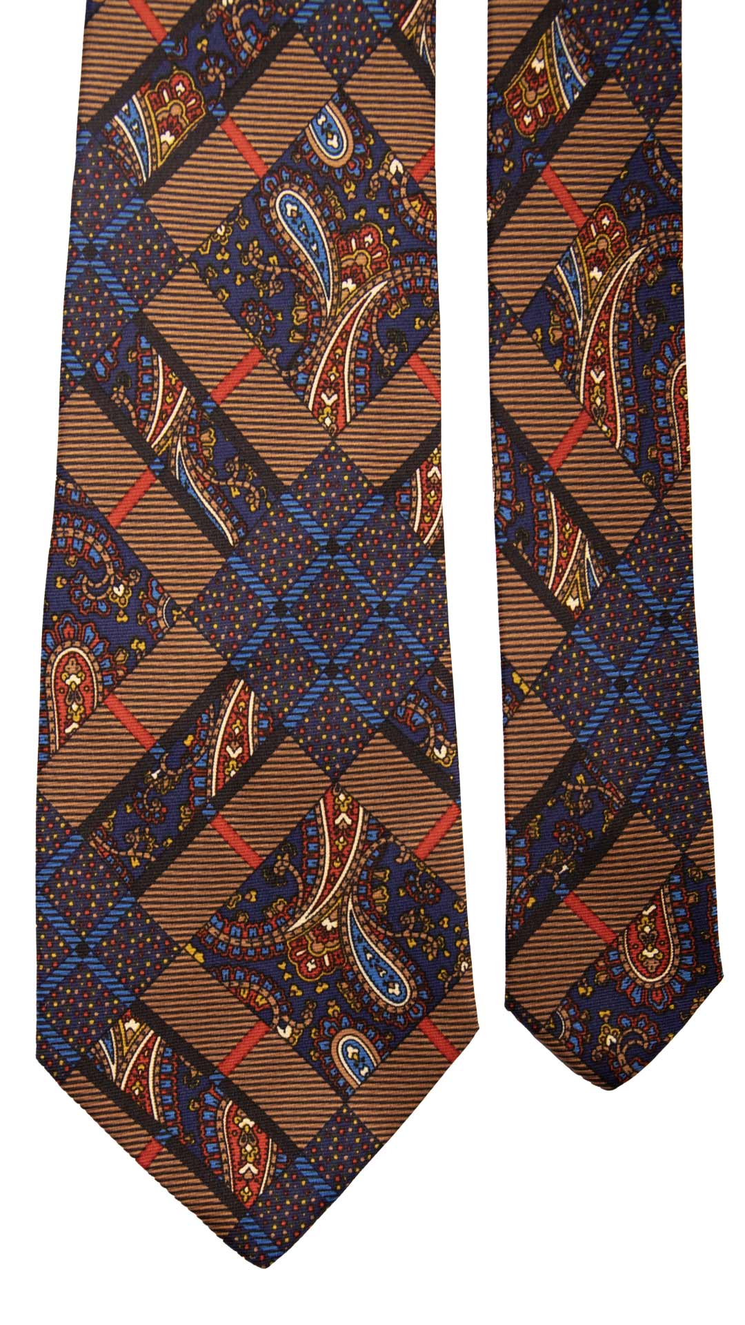 Cravatta Vintage in Twill di Seta Blu Fantasia Multicolor CV827 Pala