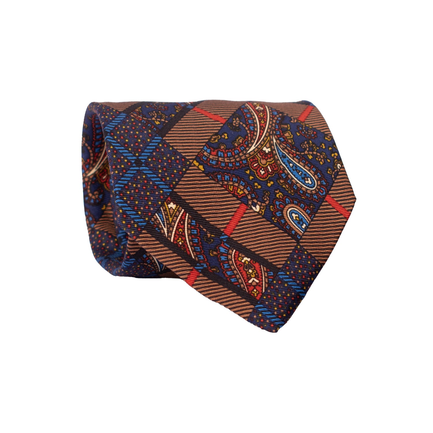 Cravatta Vintage in Twill di Seta Blu Fantasia Multicolor CV827 Rotolo