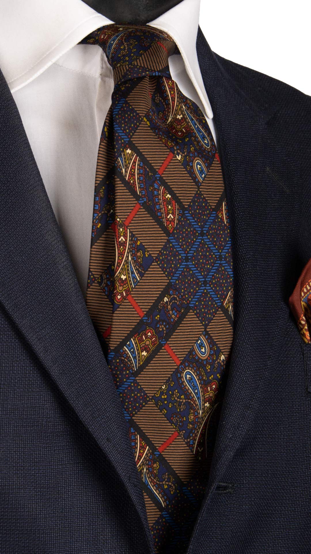 Cravatta Vintage in Twill di Seta Blu Fantasia Multicolor CV827 Made in Italy Graffeo Cravatte