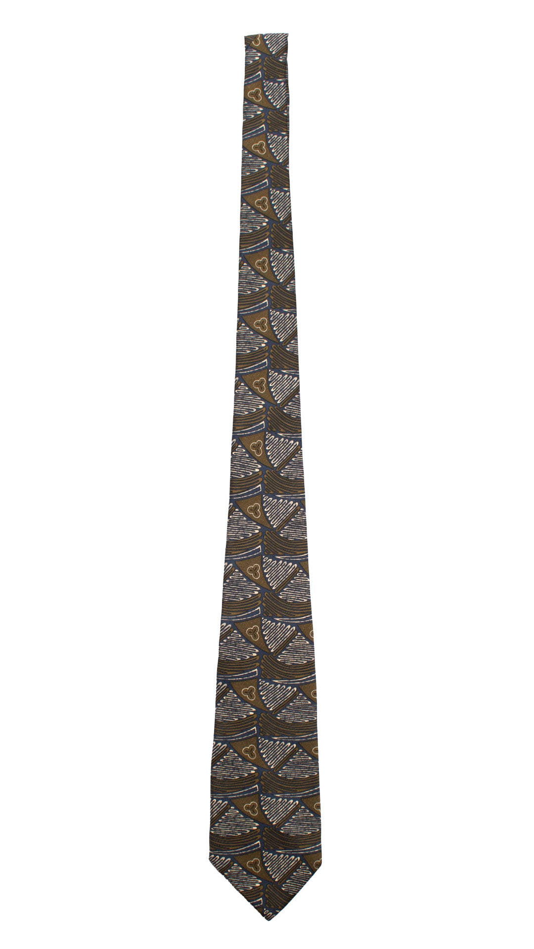 Cravatta Vintage in Twill di Seta Blu Fantasia Verde Avorio CV795 Intera