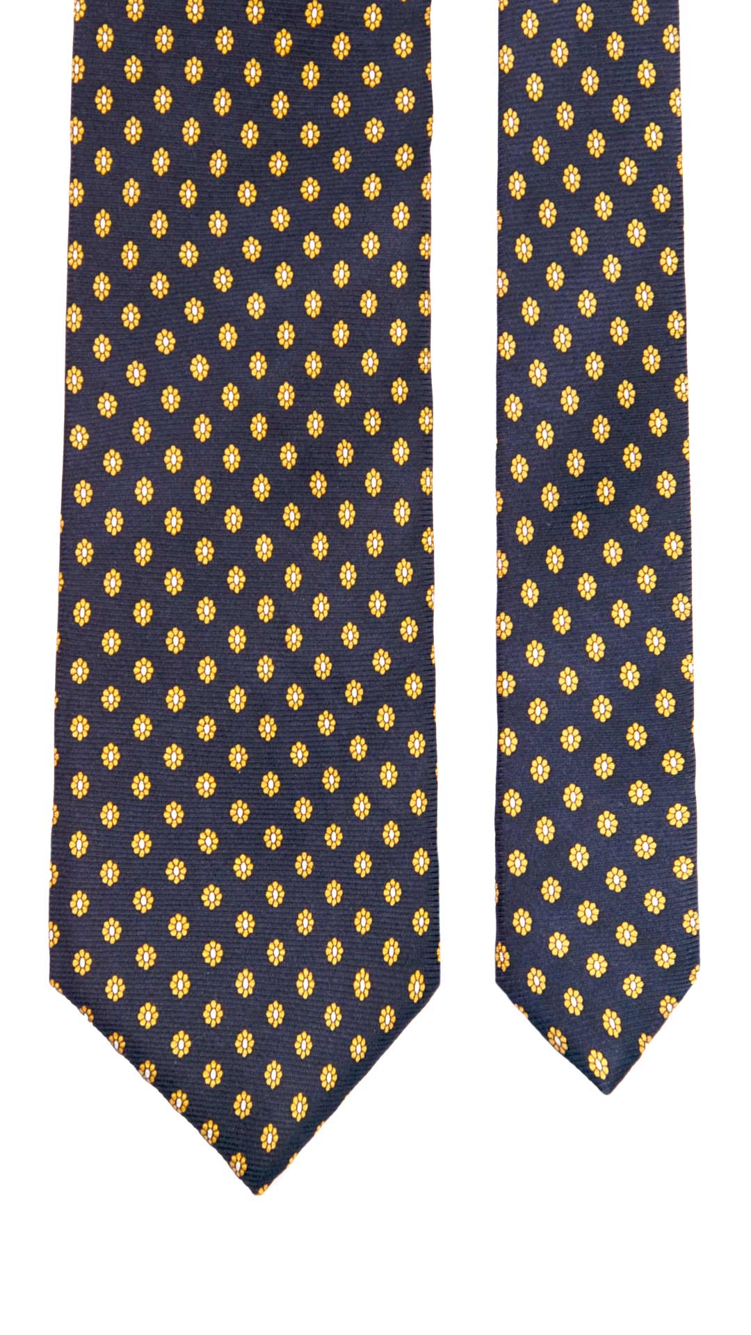 Cravatta Vintage in Twill di Seta Blu a Fiori Gialli CV1210 Made in Italy Graffeo Cravatte Pala