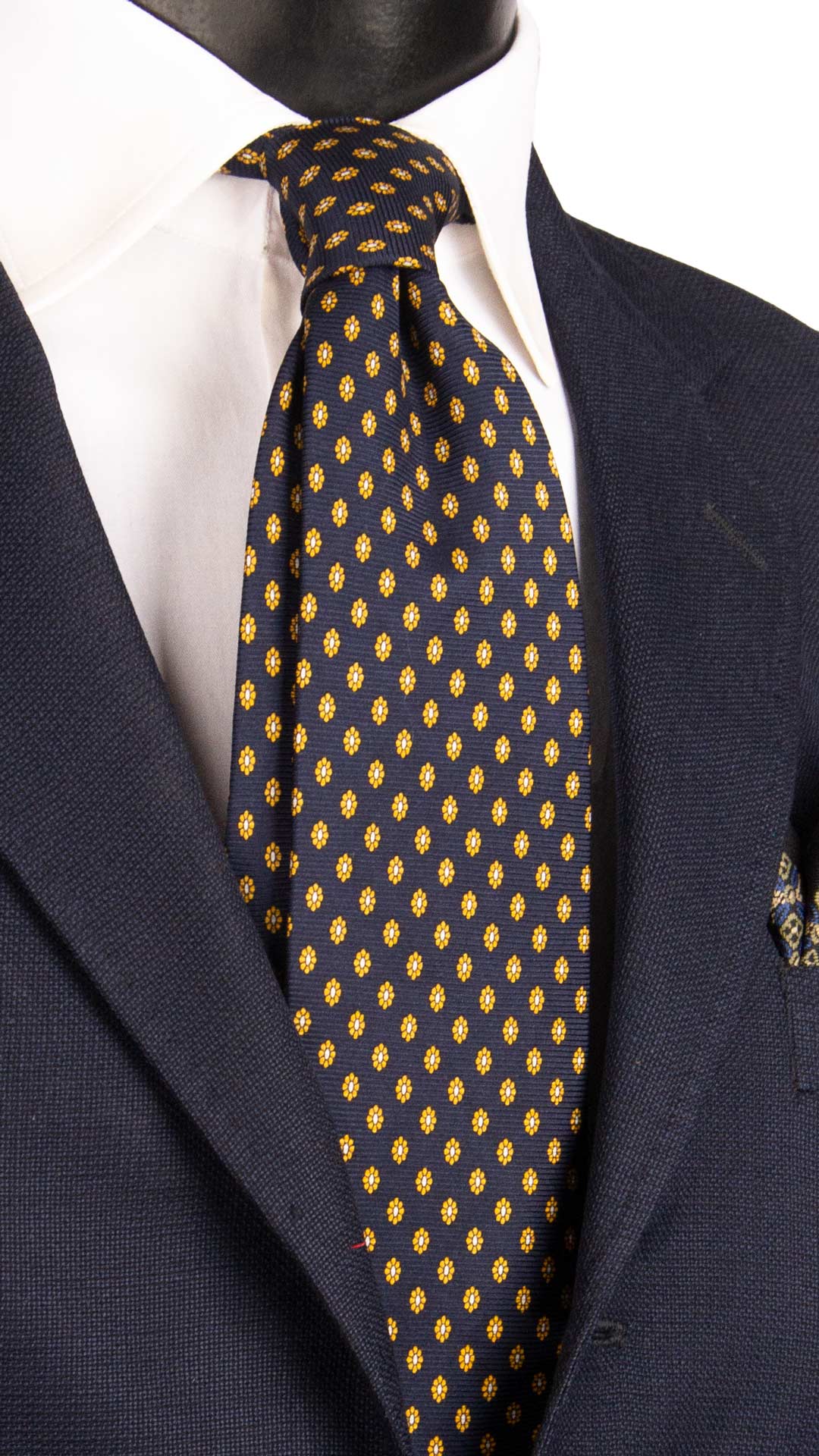 Cravatta Vintage in Twill di Seta Blu a Fiori Gialli CV1210 Made in Italy Graffeo Cravatte