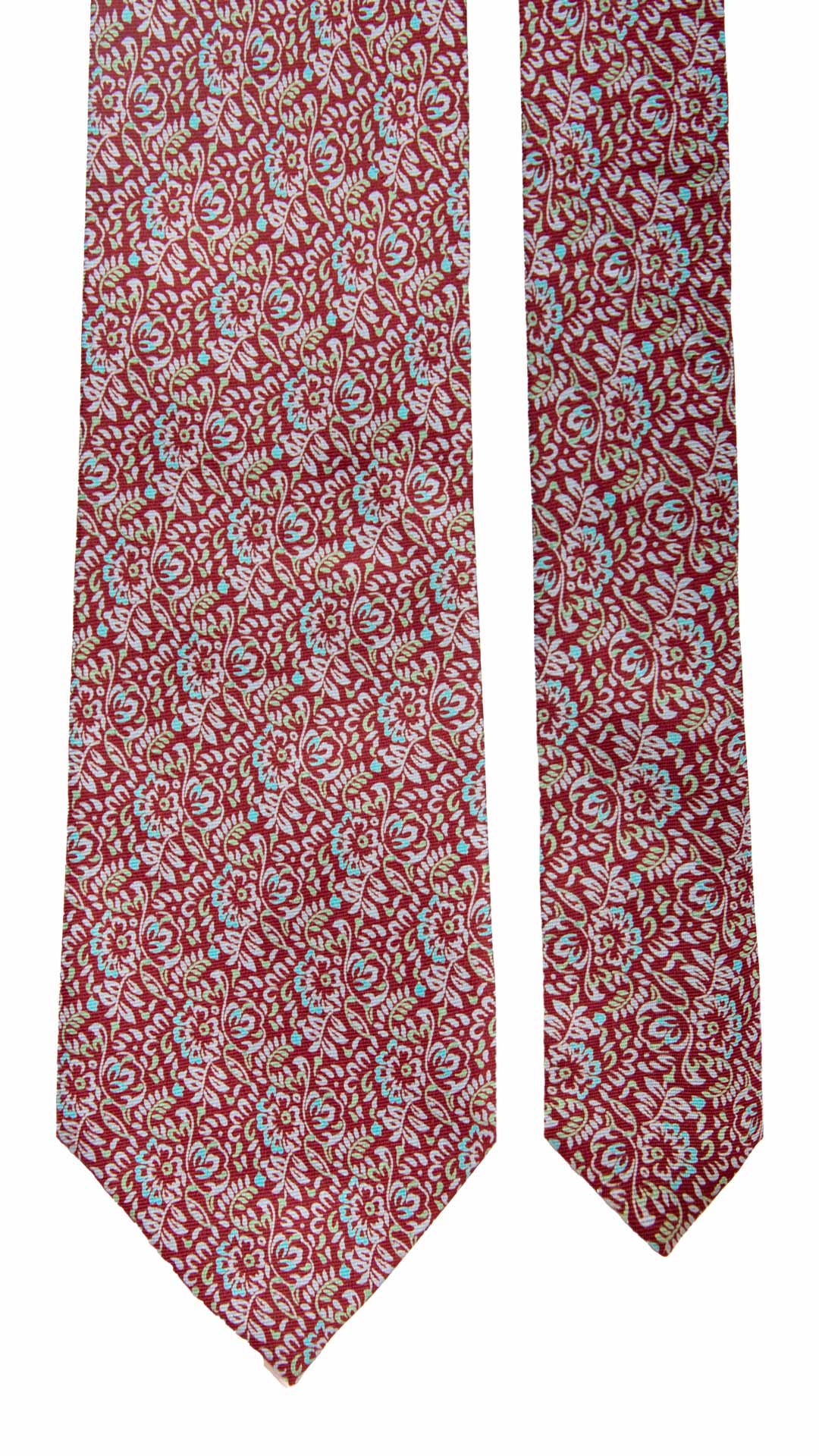 Cravatta Vintage in Twill di Seta Bordeaux a Fiori Celeste Verde Grigio CV872 Made in Italy Graffeo Cravatte Pala