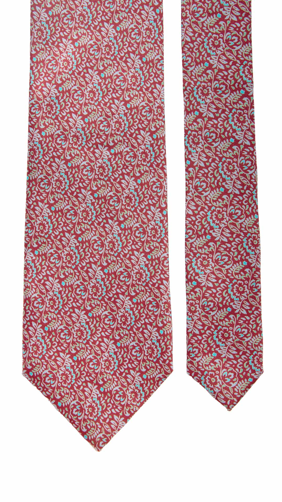 Cravatta Vintage in Twill di Seta Bordeaux Rosso a Fiori Celeste Verde Grigio CV875 Made in Italy Graffeo Cravatte Pala