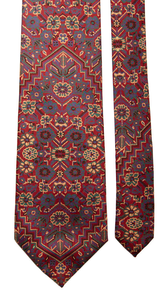 Cravatta Vintage in Twill di Seta Bordeaux Fantasia Geometrica Multicolor Made in Italy Graffeo Cravatte Pala