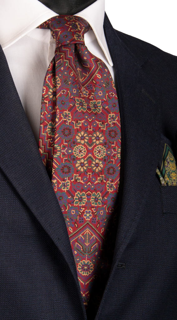 Cravatta Vintage in Twill di Seta Bordeaux Fantasia Geometrica Multicolor Made in Italy Graffeo Cravatte