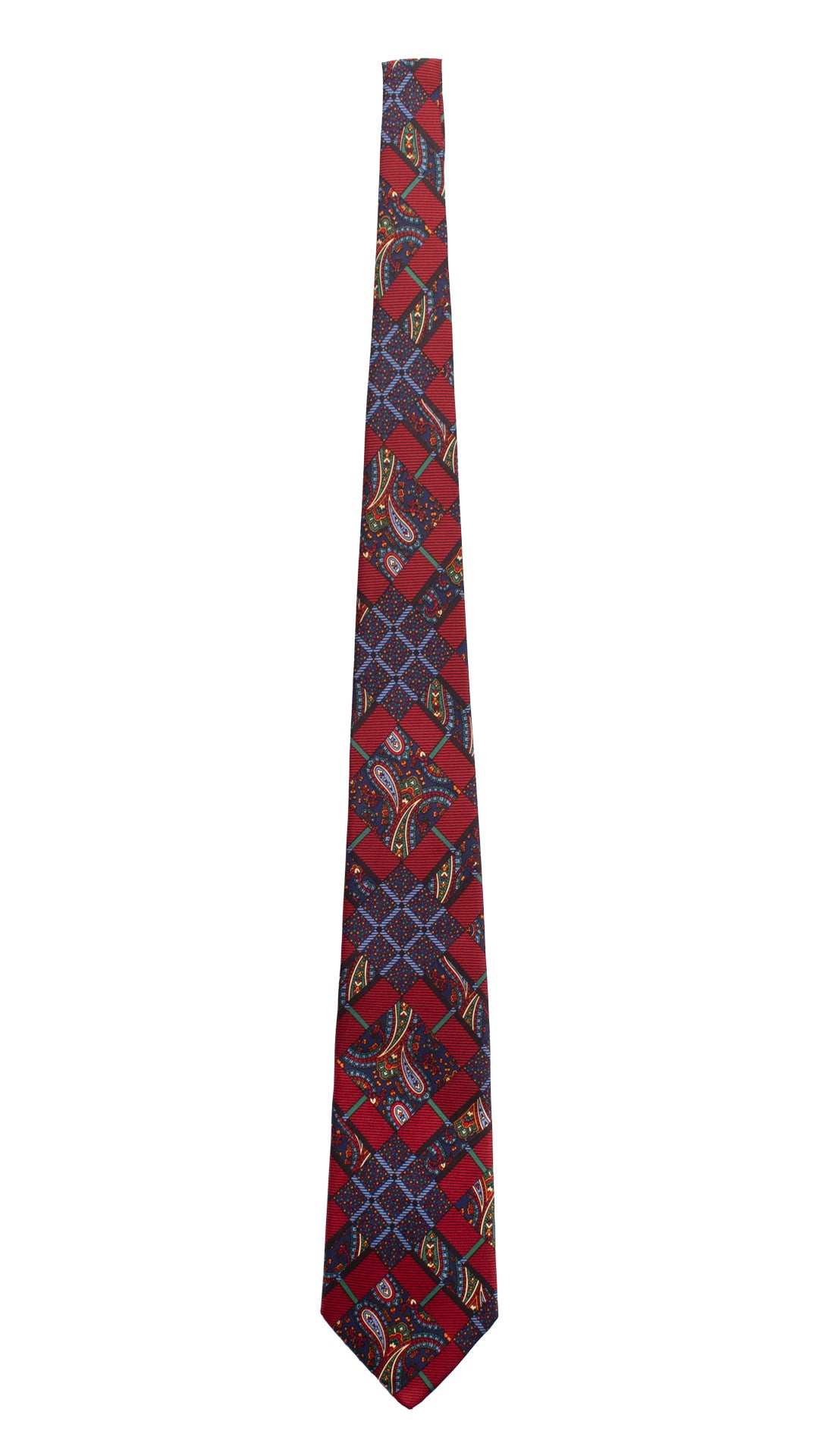 Cravatta Vintage in Twill di Seta Bordeaux Fantasia Multicolor CV829 Intera