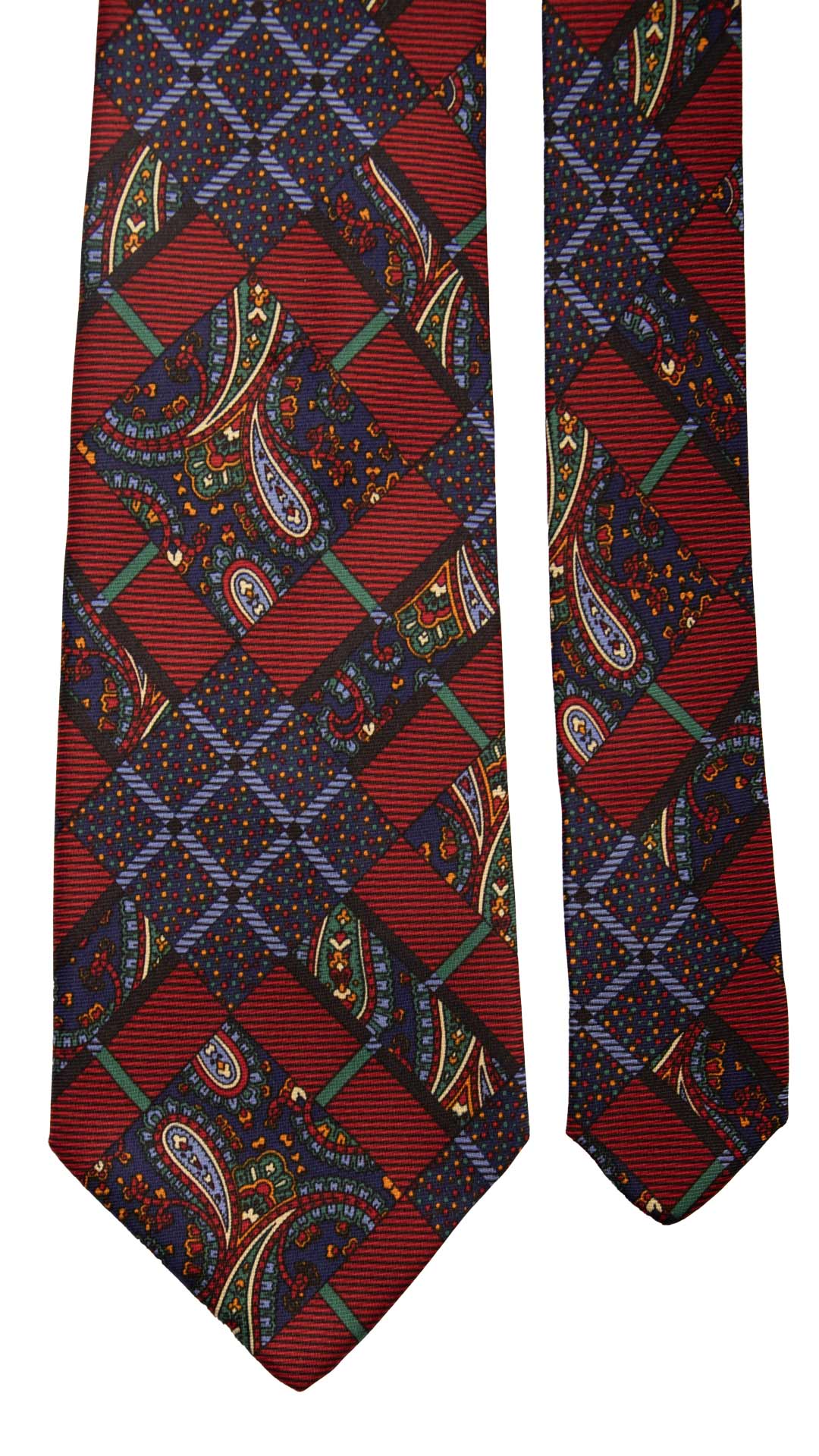 Cravatta Vintage in Twill di Seta Bordeaux Fantasia Multicolor CV829 Pala