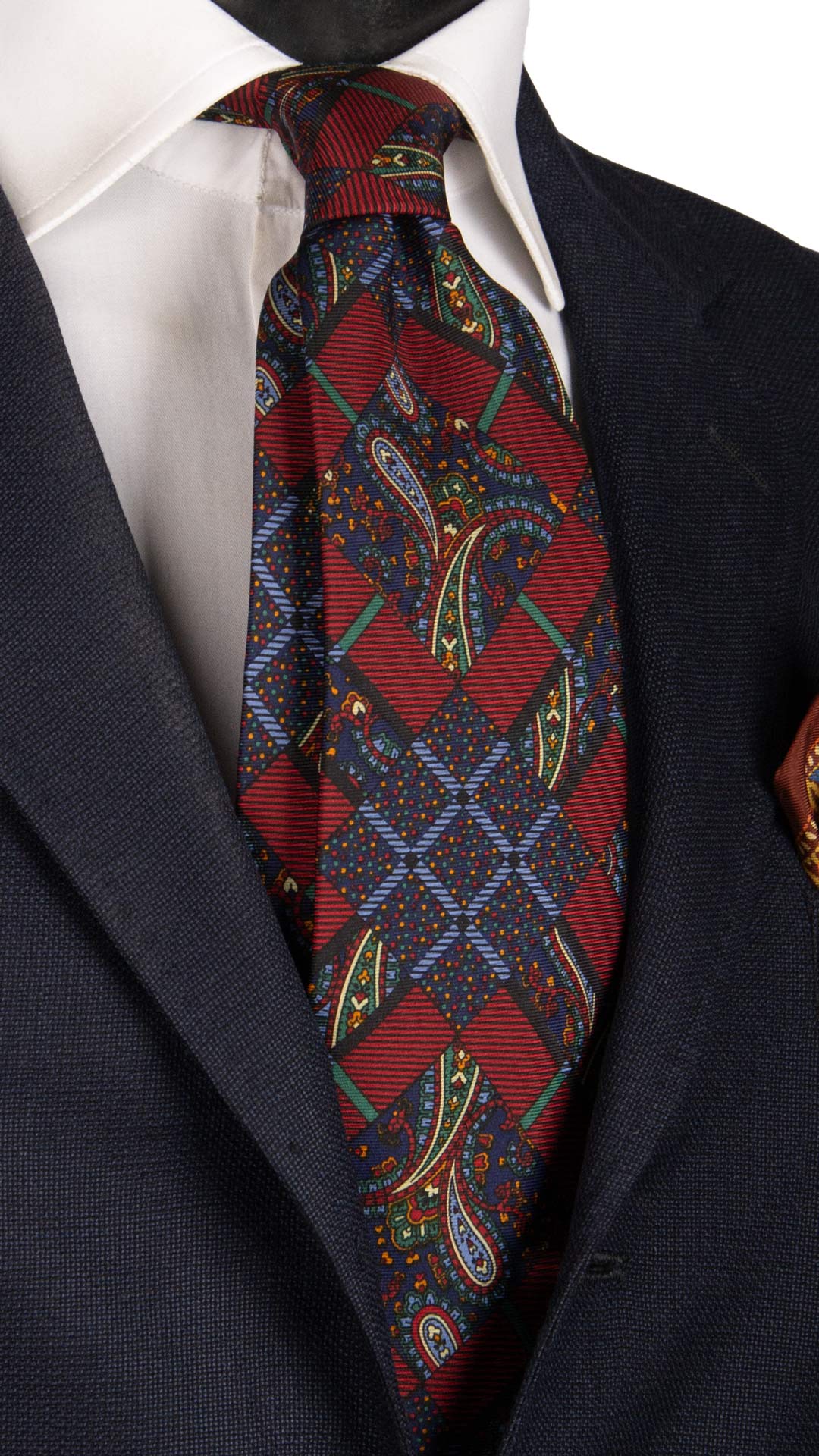 Cravatta Vintage in Twill di Seta Bordeaux Fantasia Multicolor CV829 Made in Italy Graffeo Cravatte