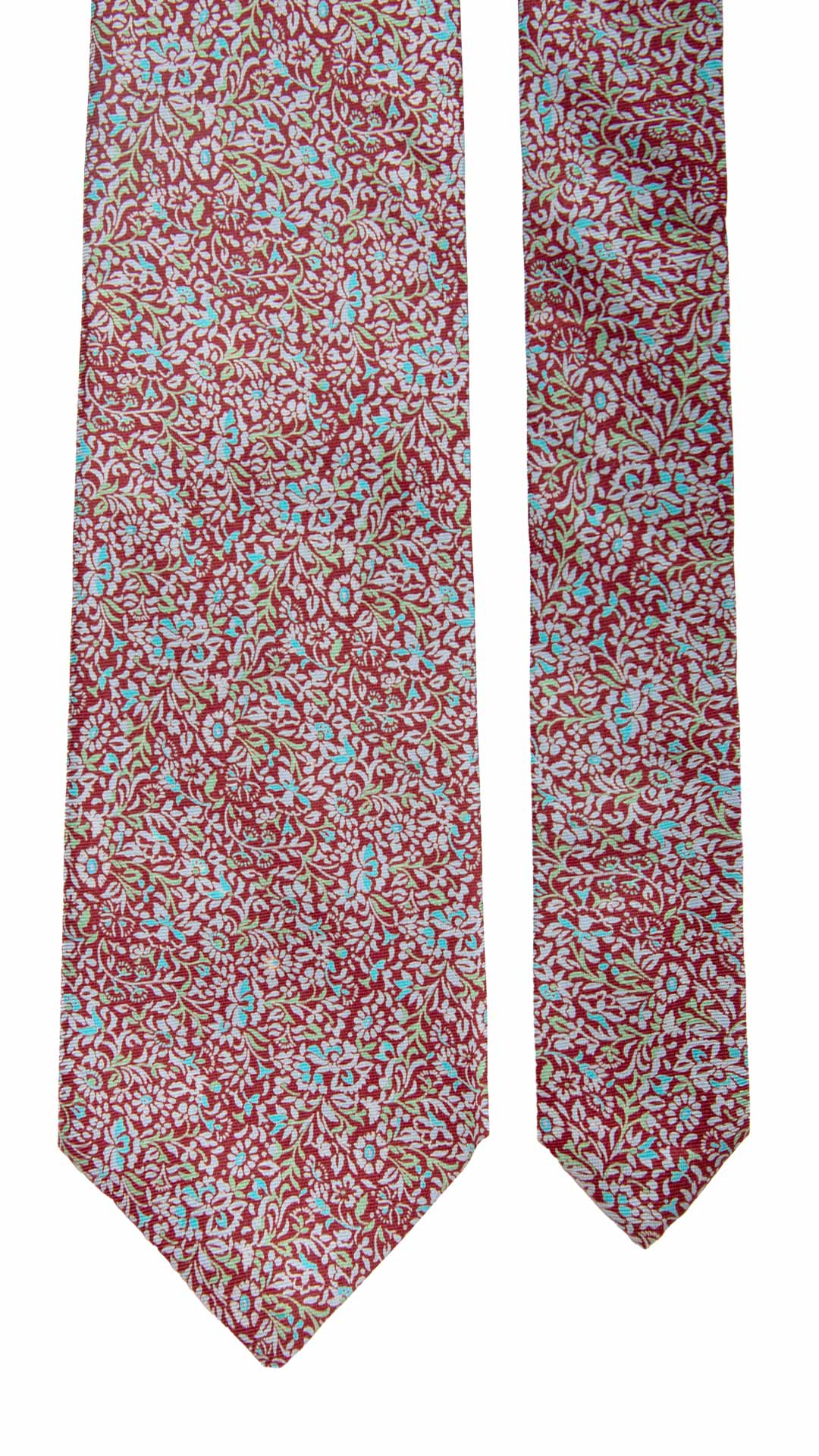 Cravatta Vintage in Twill di Seta Bordeaux a Fiori Celeste Verde Grigio CV874 Made in Italy Graffeo Cravatte Pala