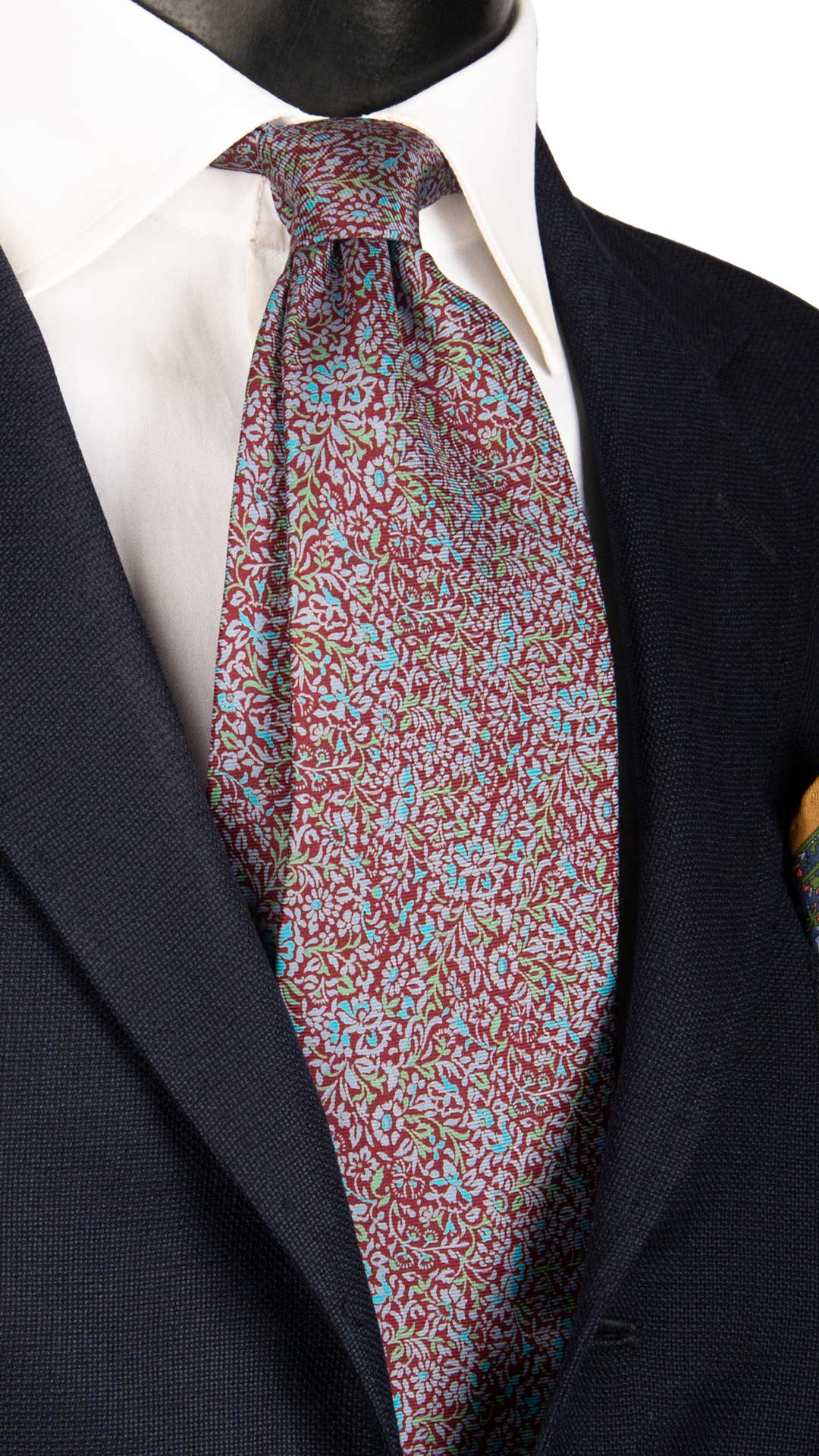 Cravatta Vintage in Twill di Seta Bordeaux a Fiori Celeste Verde Grigio CV874 Made in Italy Graffeo Cravatte