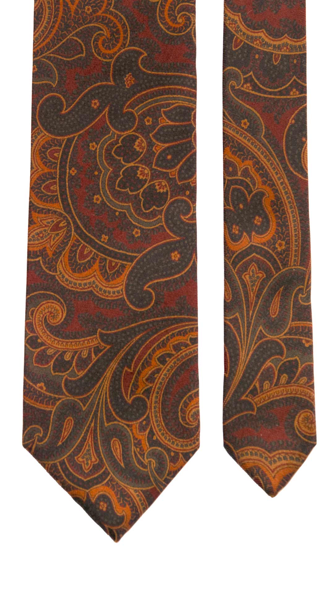 Cravatta Vintage in Twill di Seta Borgogna Paisley Verde Marrone CV1215 Made in Italy Graffeo Cravatte Pala