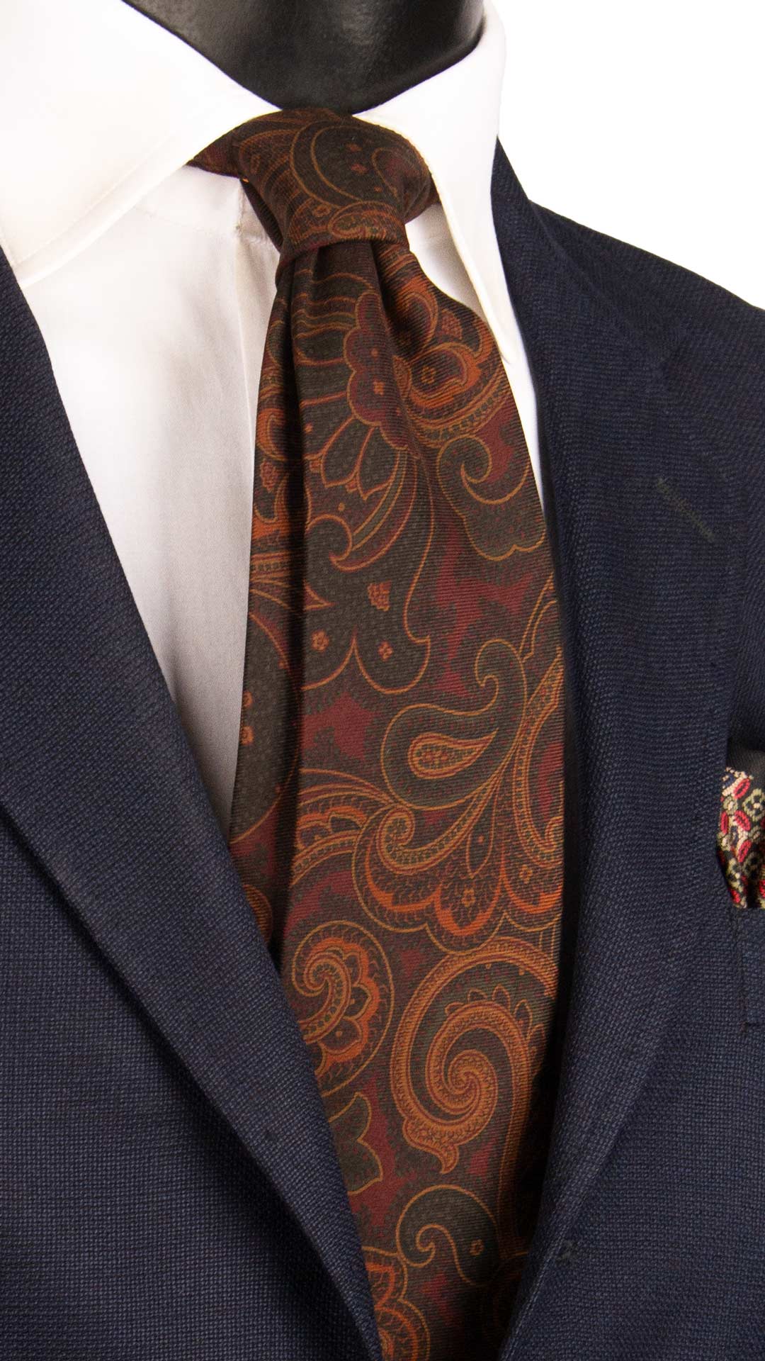 Cravatta Vintage in Twill di Seta Borgogna Paisley Verde Marrone CV1215 Made in Italy Graffeo Cravatte