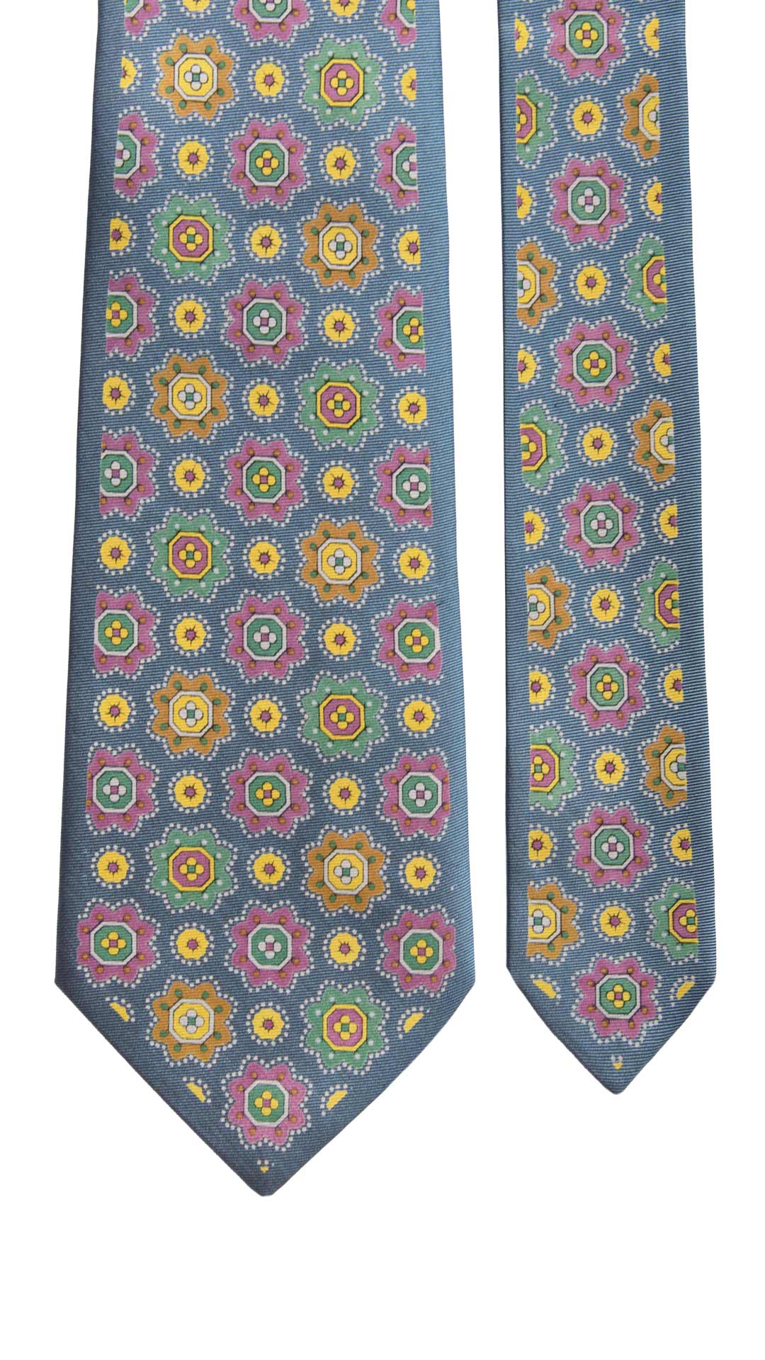 Cravatta Vintage in Twill di Seta Ceruleo Fantasia Multicolor CV1021 Made in Italy Graffeo Cravatte Pala