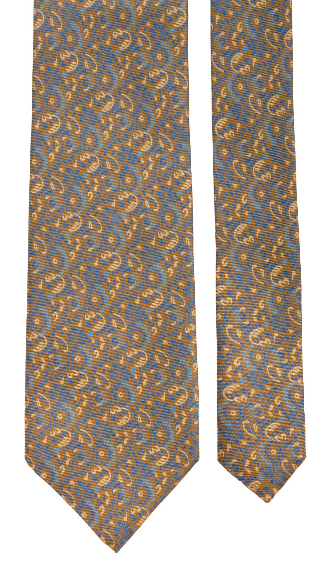 Cravatta Vintage in Twill di Seta Color Cammello Fantasia Bluette Celeste Tortora Made in Italy Graffeo Cravatte Pala