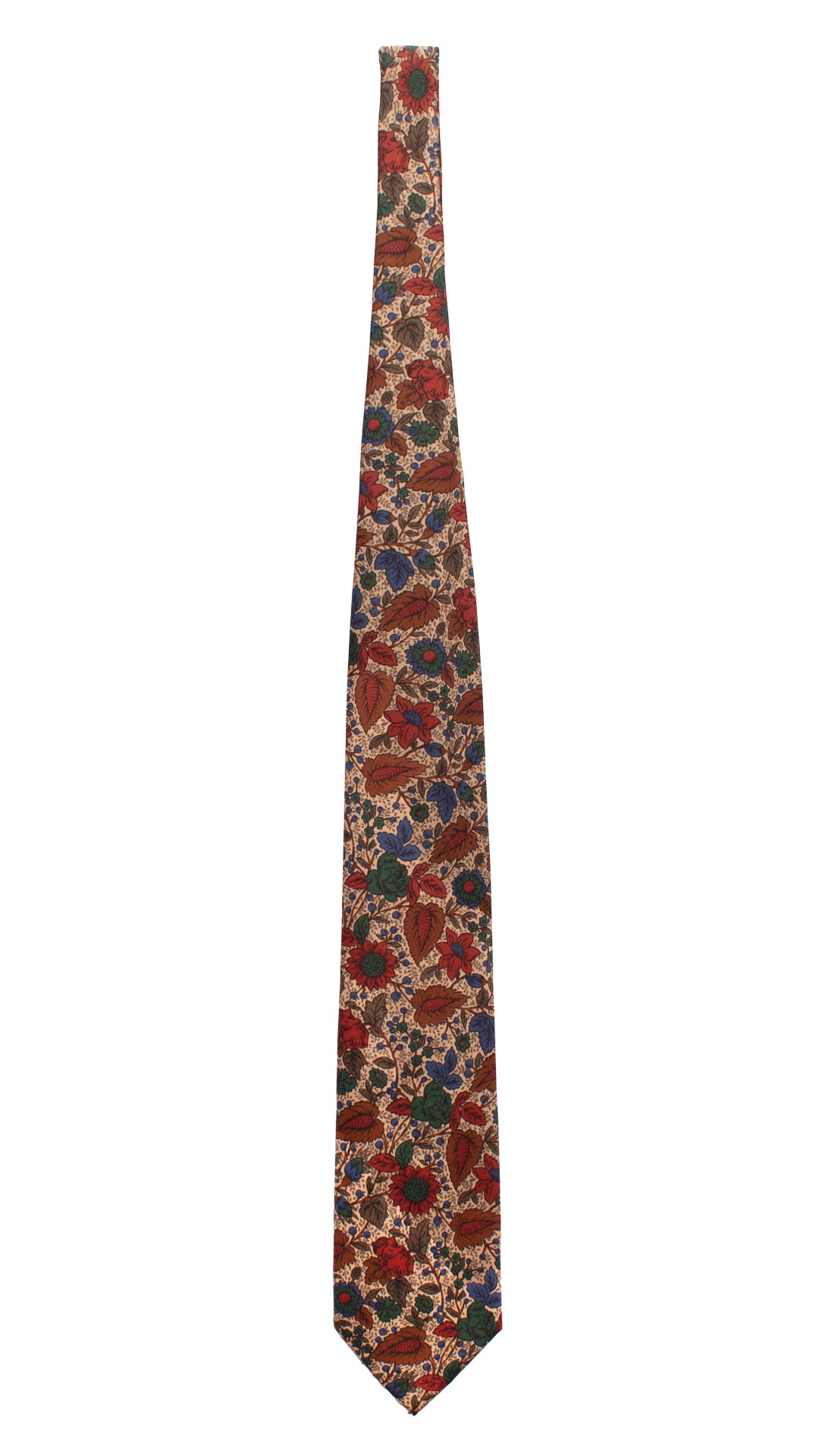 Cravatta Vintage in Twill di Seta Color Corda A Fiori Multicolor CV824 Intera