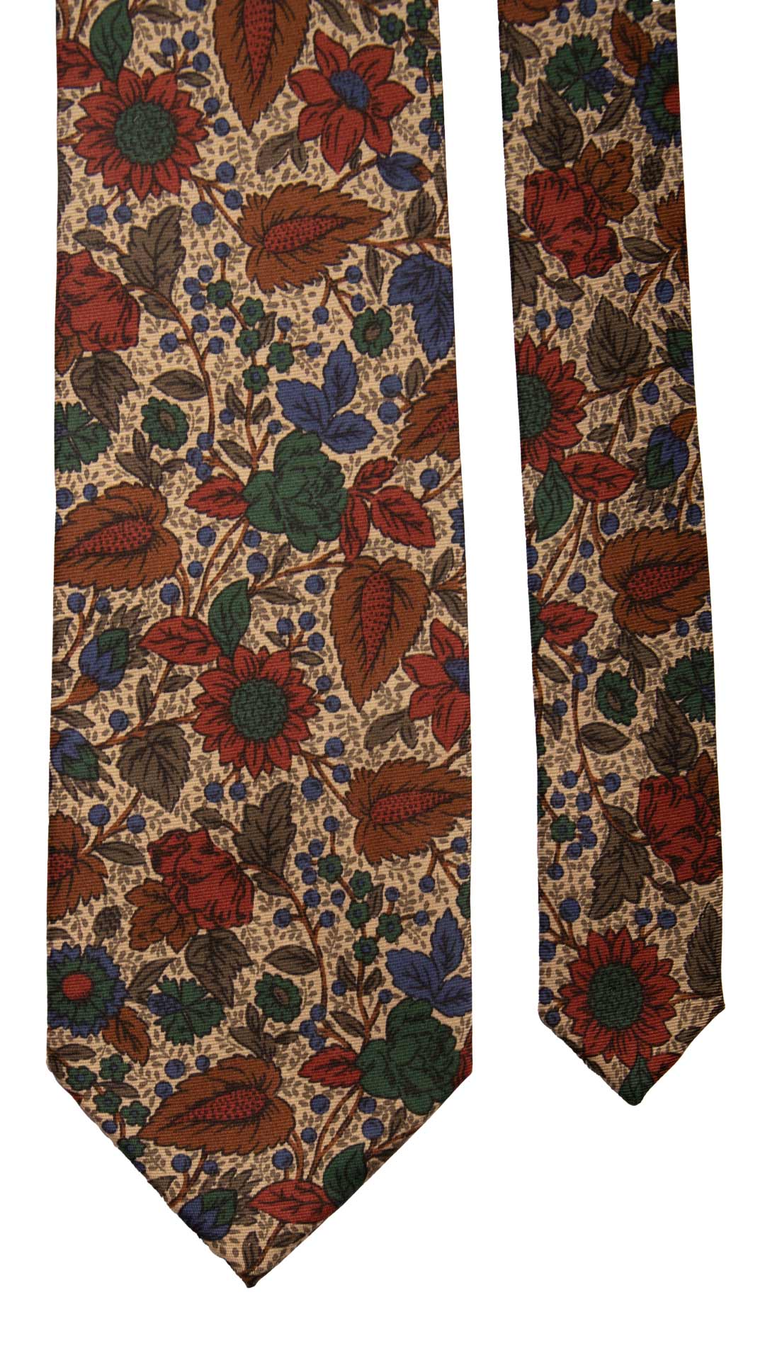 Cravatta Vintage in Twill di Seta Color Corda A Fiori Multicolor CV824 Pala