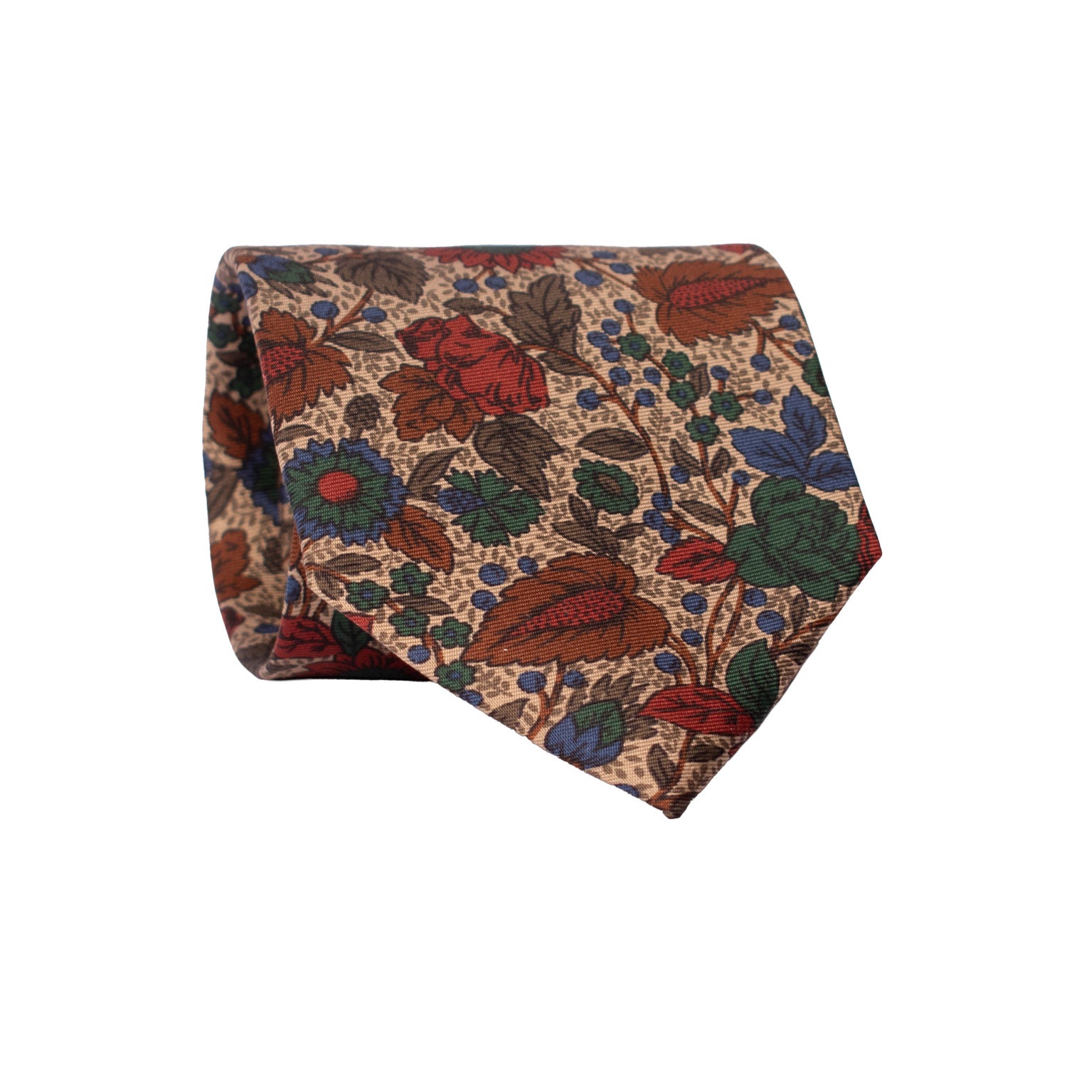Cravatta Vintage in Twill di Seta Color Corda A Fiori Multicolor CV824 Rotolo