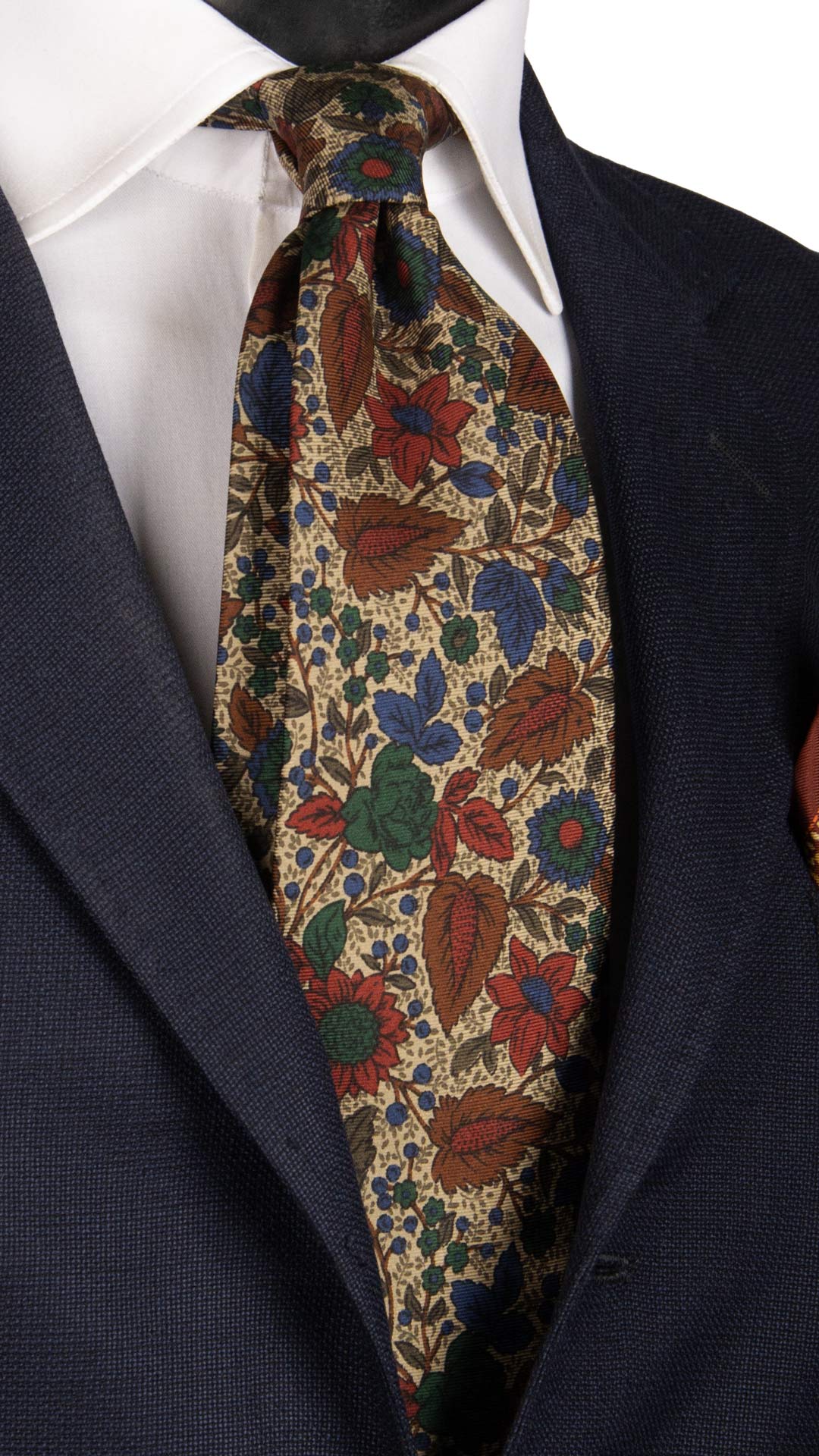 Cravatta Vintage in Twill di Seta Color Corda A Fiori Multicolor CV824 Made in Italy Graffeo Cravatte