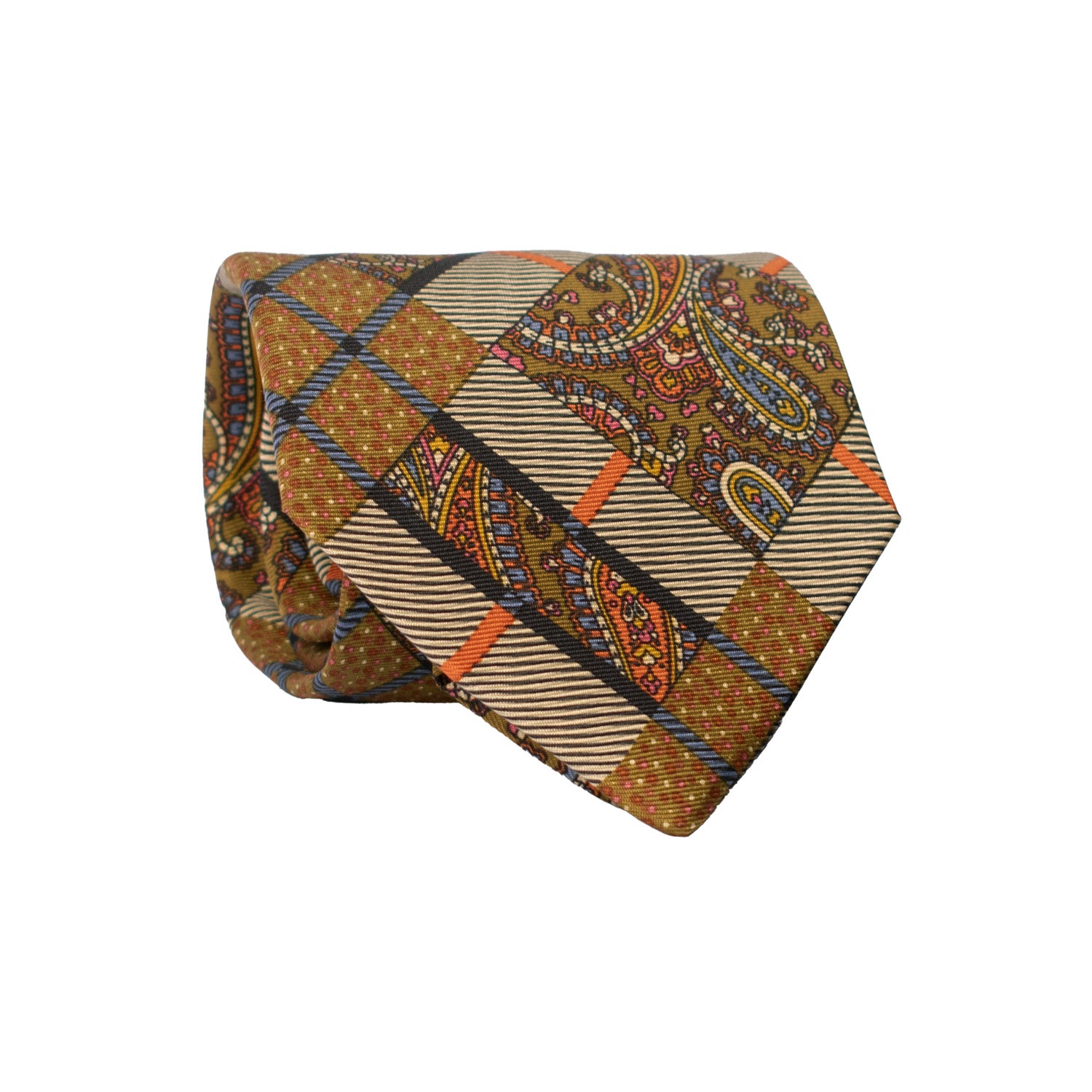 Cravatta Vintage in Twill di Seta Color Corda Fantasia Multicolor CV831 Rotolo